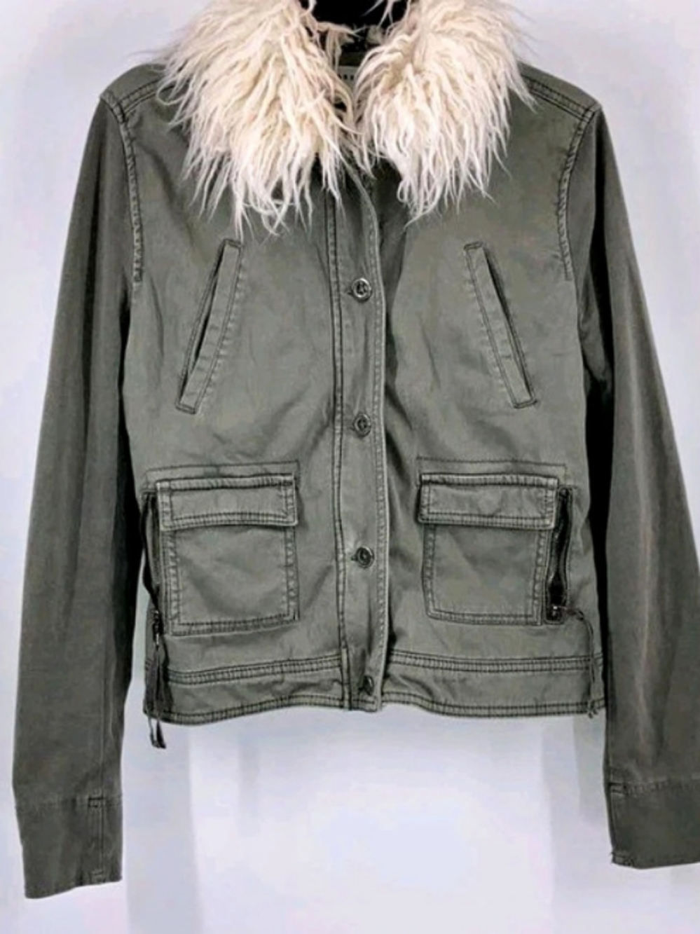 Anthropologie Marrakech Detachable Faux Fur Army Green Utility Jacket XS